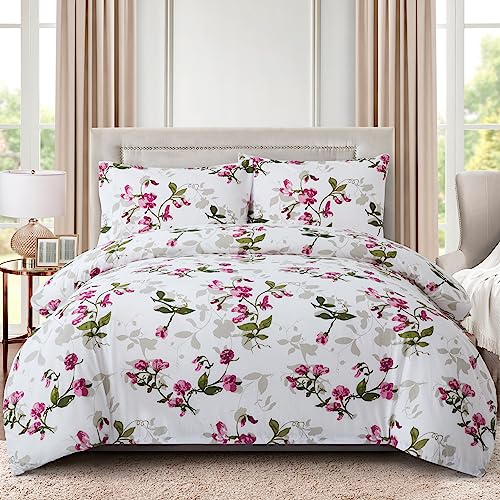 Marina Decoration Ultra Soft Silky Zipper Rich Printed Rayon Derived from Bamboo All Season 2 Pieces Duvet Cover Set with 1 Pillowcase, Pink Light Floral Pattern Twin/Single Size Marina Decoration