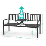 BODIOO Outdoor Metal Garden Bench 59" Patio Bench with Built in Table Park Bench, Outside Bench Weather Proof Front Porch Bench, 500lbs BODIOO
