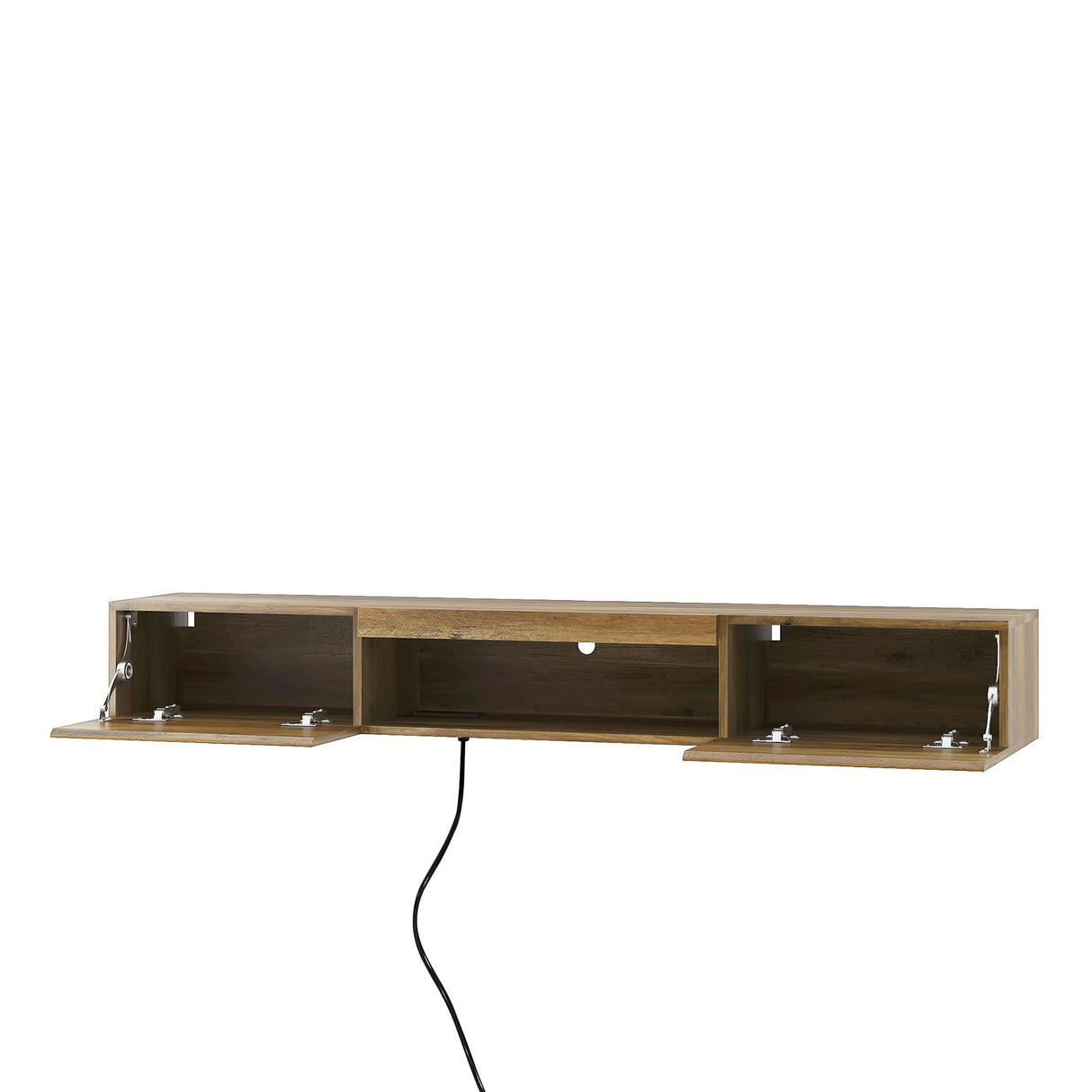 QIANYEWANG Floating TV Stand Wall Mounted with Power Outlet,Modern Wood Wall Mounted Media Console Shelf,Floating Entertainment Center for Under TV Storage for Living Room Bedroom Office,Brown QIANYEWANG