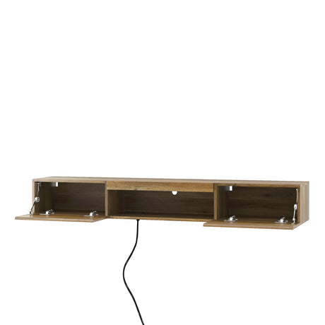 QIANYEWANG Floating TV Stand Wall Mounted with Power Outlet,Modern Wood Wall Mounted Media Console Shelf,Floating Entertainment Center for Under TV Storage for Living Room Bedroom Office,Brown QIANYEWANG