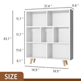 Shintenchi Wooden 7 Cube Bookshelf, 3 Tier Bookcase with Legs, Modern Open Storage Organizer Shelf,Display Cabinet Shelf Free Standing Bookshelves for Bedroom,Living Room,Office,White Shintenchi