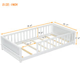 Montessori Floor Bed with Safety Guardrails - Twin Size Solid Pine Wood Frame for Kids - Perfect for Bedrooms and Playrooms (White) ROCKINGRUN