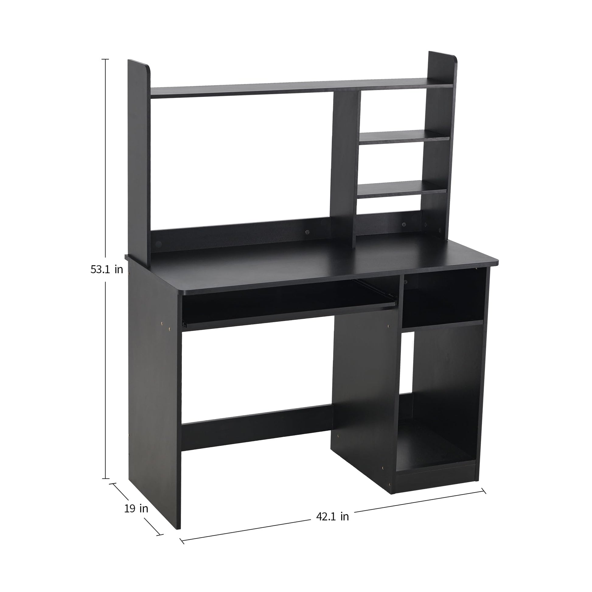 ROCKPOINT Axess Black Computer Desk with Hutch and Keyboard Tray for Home Office and Study - WoodArtSupply