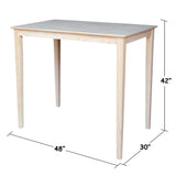 International Concepts Table Top Solid with Wood Bar Height Shaker Legs, 30 by 48-Inch, Unfinished IC International Concepts