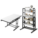 RELAHOGAR Convertible Dining Table, Multipurpose Mahogany Storage Shelf, 2 in 1 Bookshelf to Kitchen Table, Space Saving Transformer Shelf Table for Dining Room, Living Room, White RELAHOGAR