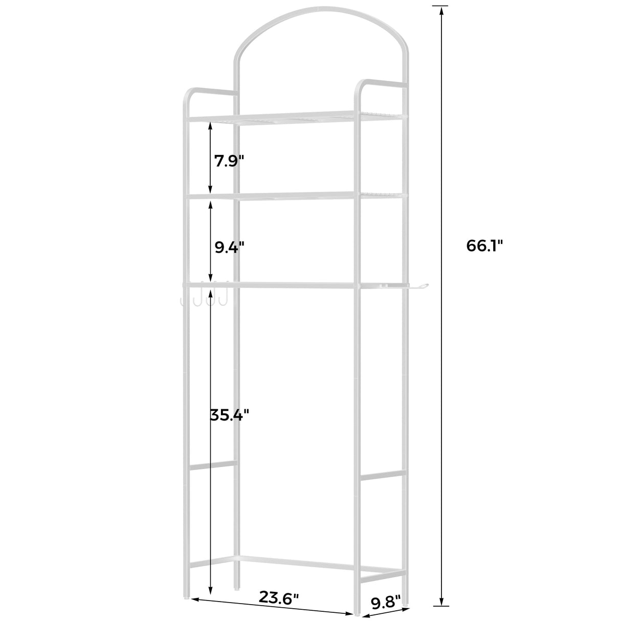 Selenvia 3-Tier Over The Toilet Storage, Metal Bathroom Shelves with 4 Hooks and Toilet Paper Holder, White Selenvia