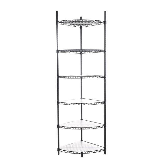 6 Tier NSF Metal Corner Shelf Wire Shelving Unit, 420lbs Capacity Heavy Duty Adjustable Storage Rack with Shelf Liners for Closet Kitchen Bathroom Garage Basement, 72" H x 18" L x 18" D - Black