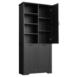 68” Tall Bathroom Storage Cabinet with 2 Tilt Out Laundry Hamper, Freestanding Bathroom Storage Cabinet with Door and Adjustable Shelves, Black Bellemave
