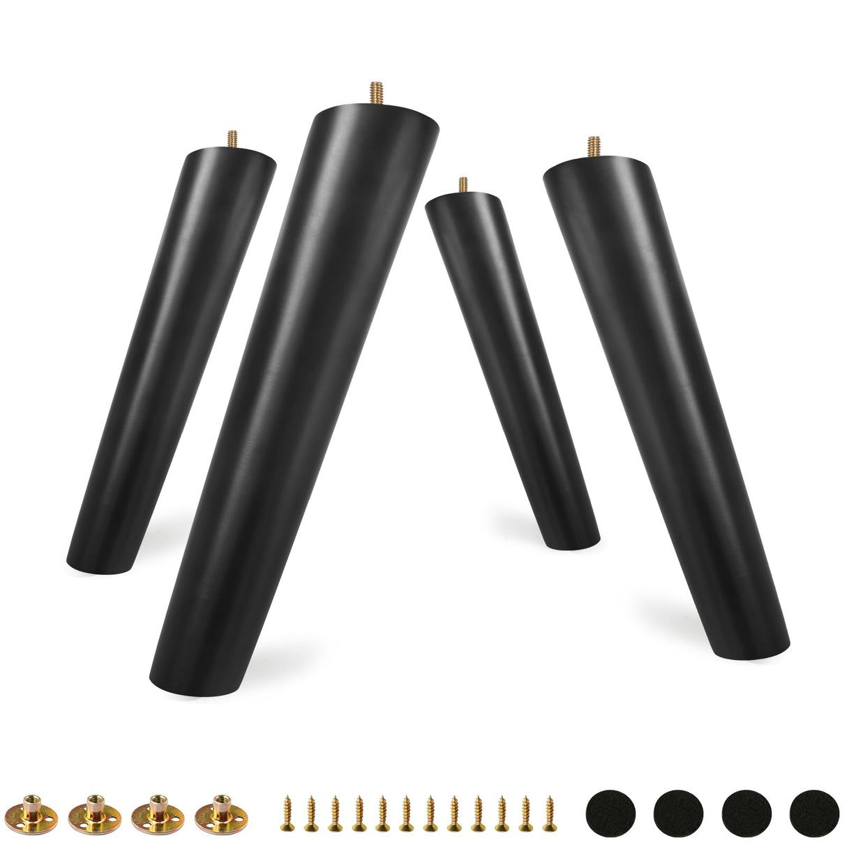 FoDau770 Black Rubber Wood Furniture Legs 10 Inche, Slant Tapered Wood Legs Mid Century Sofa Legs Set of 4, 5/16" UNC Furniture Feet Replacement Legs for Cabinet Sofa Couch Dresser Chair Ottoman Table FoDau770