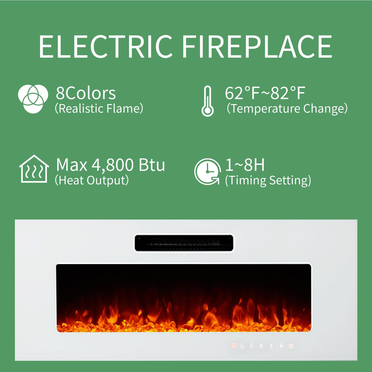 AMERLIFE High Gloss Living Room Entertainment Center with LED Lights, Including Floating Fireplace TV Stand with 40" Electric Fireplace & 2 Bookcases with Glass Doors, All White AMERLIFE