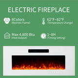 AMERLIFE High Gloss Living Room Entertainment Center with LED Lights, Including Floating Fireplace TV Stand with 40" Electric Fireplace & 2 Bookcases with Glass Doors, All White AMERLIFE