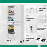 Letaya Metal Garage Storage Cabinet with Wheels,72“ Rolling Tool Cabinet with 4 Door Lock-Adjustable Shelves and Drawer for Garage Home Office Utility Room (White with Wheels) Letaya