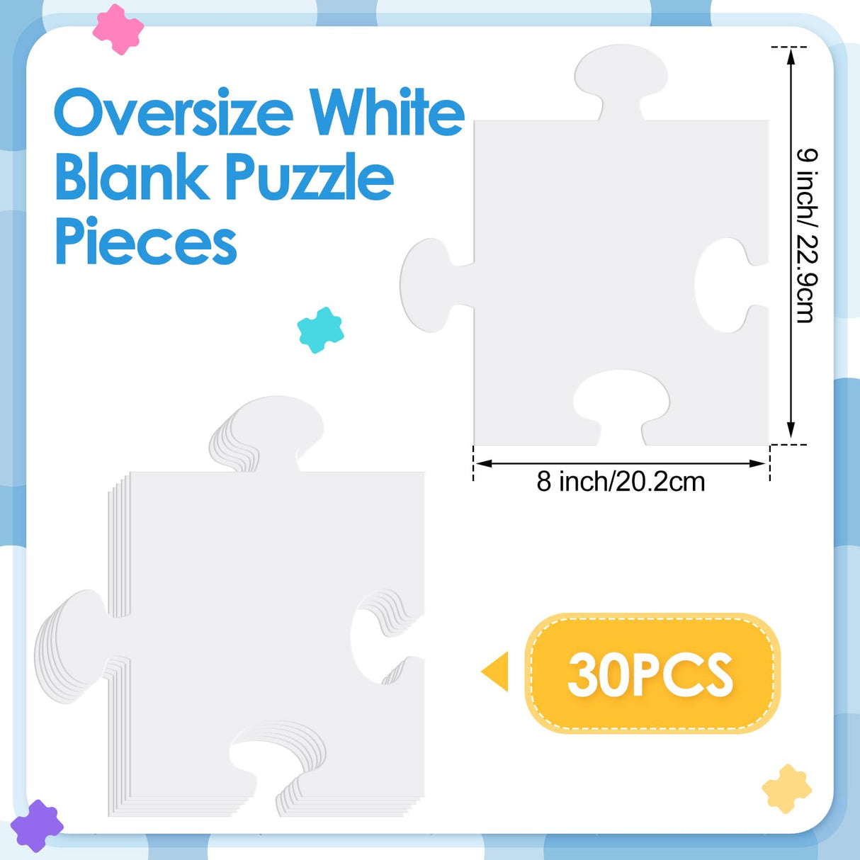Sonwyoung 30 Pcs Large White Blank Cardboard Puzzles to Draw on 8 x 9 Inch Make Your Own Jigsaw Puzzle Pieces Giant Double Puzzle Blank White Papers for Kids Adult DIY Arts and Crafts Projects Sonwyoung