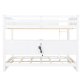 Ball & Cast Queen Over Queen Bunk Bed with 6 Storage Cabinets and USB Ports,Wooden Bedframe w/Ladder & Guardrails,Space Saving,Solid Wood Slats Support,for Student Dorms,Guest Rooms,White Ball & Cast