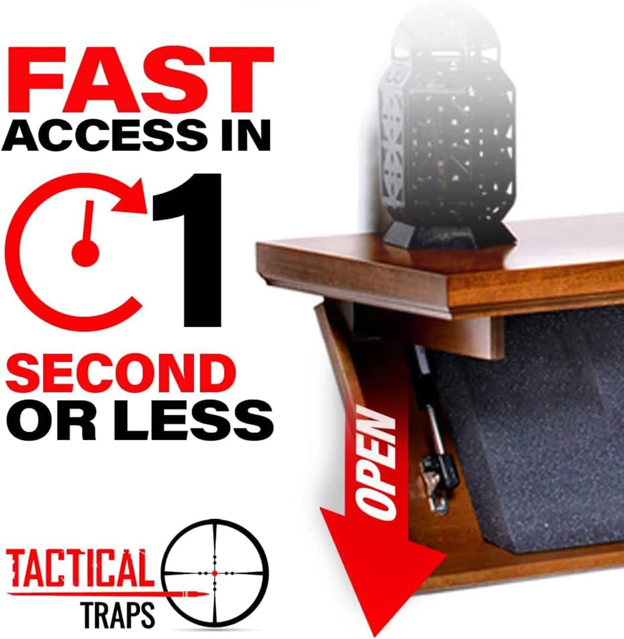Tactical Traps - Patriot 35PC Premium Concealment Shelf with Hidden Gun Storage - Hidden Gun Safe with RFID Lock, Made in USA - Concealment Furniture for Guns - 22.5” x 10.25” x 4" - Dark Walnut Tactical Traps