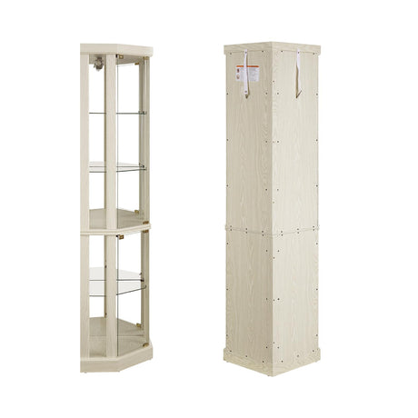 YSJZYBF Lighted Corner Curio Cabinet,Corner Display Cabinet Corner Storage Cabinet with Tempered Glass Doors Mirrored Back Panel Adjustable Shelves,16.46" L X 16.46" W X 69.84" H(Antique White) YSJZYBF