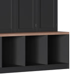 Merax Hall Tree with Entryway Bench and Shoe Cabinet, Multi-Functional Seating Bench with 4 Hanging Hooks and 8 Doors, Black Merax