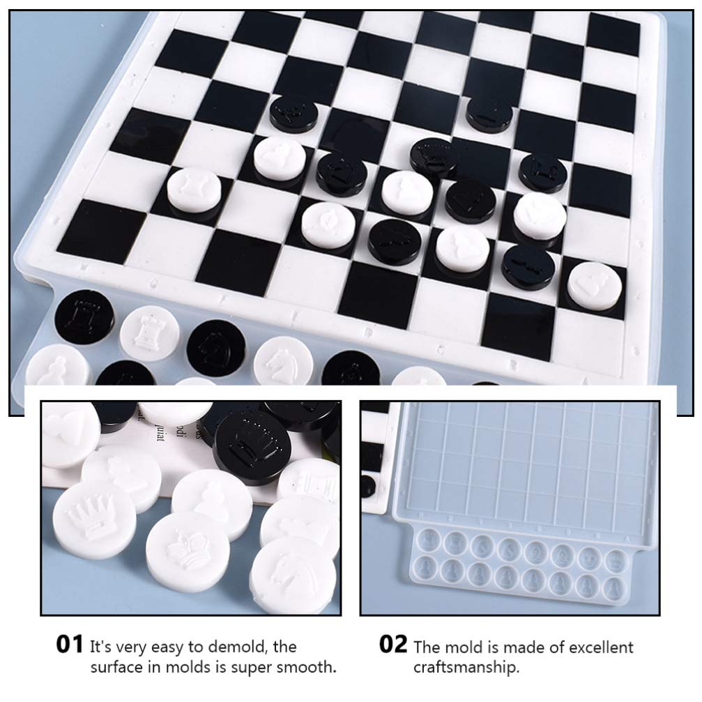 ARTIBETTER Chess Board Resin Mold Chess Table Epoxy Casting Mold International Chess Piece Silicone Mold for DIY Jewelry Crystal Crafts Making Tool ARTIBETTER
