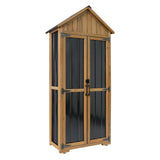 Ketive Outdoor Storage Cabinet – Weatherproof Wood & Metal Storage Shed with Adjustable Shelf, Lockable Doors, and Stability Features for Garden, Patio, and Backyard, 27 1/2”x 13”x 67” (Brown+Black) ketive