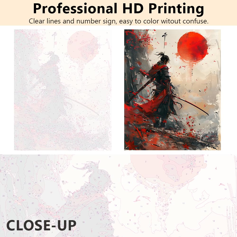 TUMOVO DIY Paint by Number for Adult, Warrior with Sword Painting by Numbers, Crimson Sun Adult Paint by Numbers Kits on Canvas, 16X20 Inch Paint by Numbers for Beginner Frameless TUMOVO