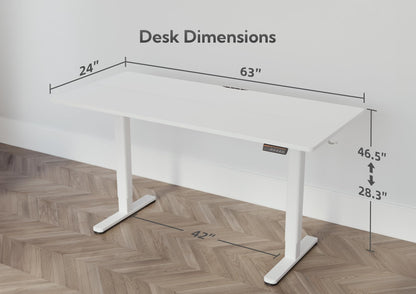 YDN Electric Standing Desk, Adjustable Height Stand up Desk, 63x24 Inches Sit Stand Home Office Desk with Splice Board,White Top - WoodArtSupply