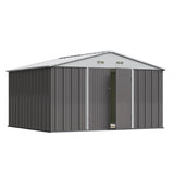 Greesum 10×8FT Outdoor Storage Shed, Metal Patio Storaged Sheds with Lockable Doors, Sheds & Outdoor Storage for Bike, Backyard, Pool and Garden, Gray Greesum