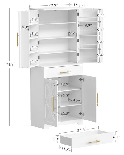 Hzuaneri Kitchen Pantry Cabinet, 72" Storage Cabinet with Doors and Adjustable Shelves, 1 Large Drawer, Freestanding Buffet Cupboards Sideboard for