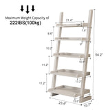 AQIMUELE White Wooden Ladder Shelf with Edges, 5-Tier Modern Leaning Bookshelf Ladder – Stylish Space-Saving Bookcase for Living Room, Bedroom & Home Office AQIMUELE