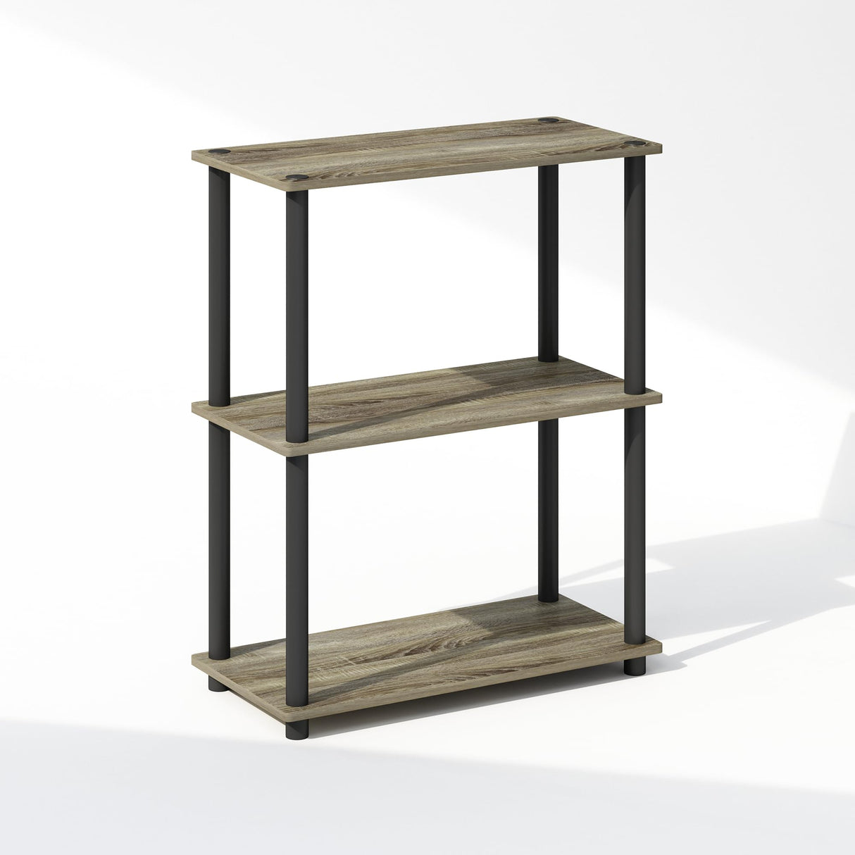 Furinno Turn-N-Tube 3-Tier Multipurpose Compact Bookcase, French Oak/Black Furinno