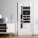 Full Length Mirror Jewelry Cabinet - 4-Layer Shelf Wall Mounted Jewelry Organizer with 8 LED Lights - Jewelry Armoire with Mirror And 6 Drawers - Wall and Door Hanging Jewelry Organizer - White WEI WEI GLOBAL