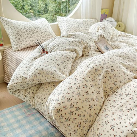LifeTB 100% Cotton Muslin Duvet Cover Twin Size Vintage Botanical Floral Duvet Cover Ultra Soft Flower Comforter Cover Lightweight Soft Breathable Gauze Bedding Comforter Cover with 2 Pillowcases LifeTB