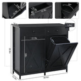 Clevich Double Tilt Out Trash Cabinet 20 Gal, Kitchen Wooden Recycling Cabinet, Hidden Trash Can Holder w/Drawers & Tabletop, Dog-Proof Trash Bin Cabinet, Trash Bins NOT Included(Black) Clevich
