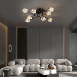 OKES 8-Lights Semi Flush Mount Ceiling Light Fixture,Black and Gold Modern Crystal Chandeliers,Farmhouse Lighting Fixtures for Dining Room Living Room Kitchen Bedroom Entryway OKES