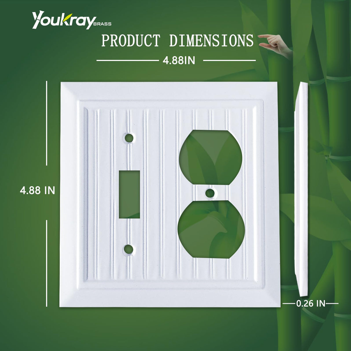 Pure White Classic Beadboard Wall Plates,Light Switch Covers,Electrical Outlet Covers, Switch Plates of Various Combination, Nature Bamboo Fiber Wall plate(2 Gang Toggle/Duplex 2 Pack) Funkiim
