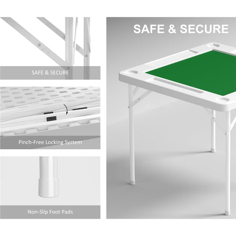 IWDOO 35.4" Square Folding Card Table, Mahjong Table with Green Felt，Chip Trays and Cup Holders, Portable Domino Tables for 4 Players, Card Game Tables for Mahjong Poker Domino Game IWDOO