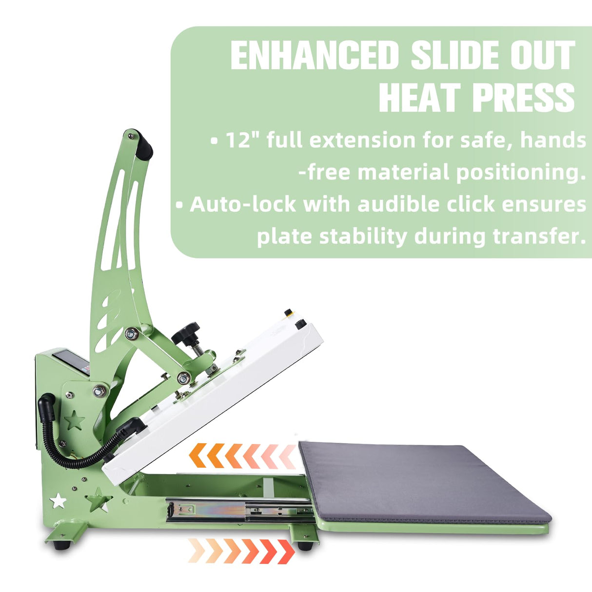 CoolSub Heat Press 15x15 Slide Out Heat Press Machine, Industrial Digital Heat Transfer Machine Sublimation for T-Shirt Green White CoolSub