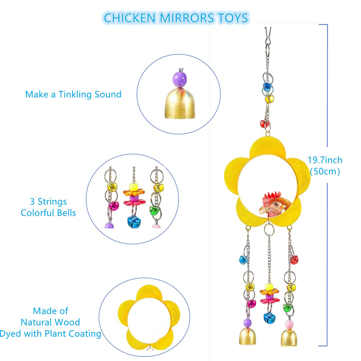 Longer Chain Chicken Toys for Coop Accessories 7PCS, Chicken Swing Ladder Perch roosts, Chicken Xylophone Mirror with Bells Vegetable Fruits Hanging Chicken Feeder for hens Bird Parrot ZLBgons
