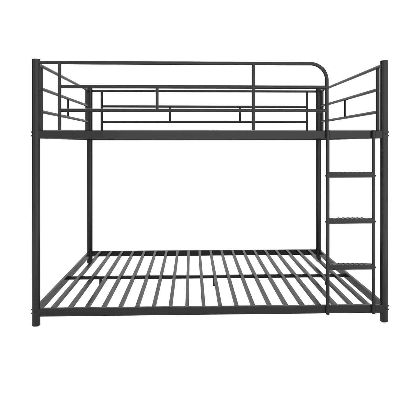 UOCFYK Full Over Full Bunk Bed, Metal, Black, Low Profile, Space Saving, No Box Spring Needed, Comfortable Ladder, Full-Length Guardrail