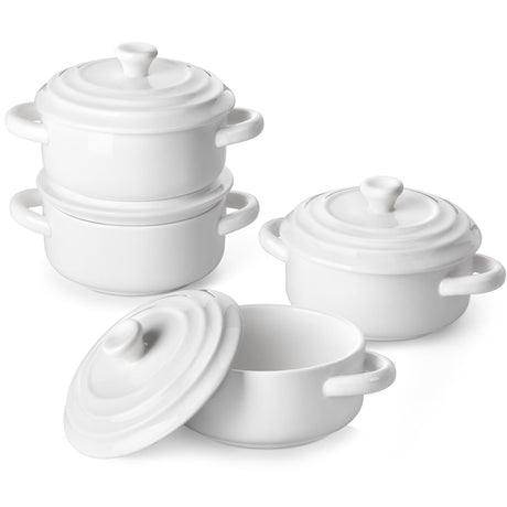 MALACASA Mini Cocotte Set - 14 OZ Small Casserole Dishes with Lids and Handles, Ceramic Mini Dutch Oven Set of 4, Small Baking Ramekins for Lasagna, Soufflé, Oven, Microwave & Dishwasher Safe, Series BAKE.BAKE MALACASA