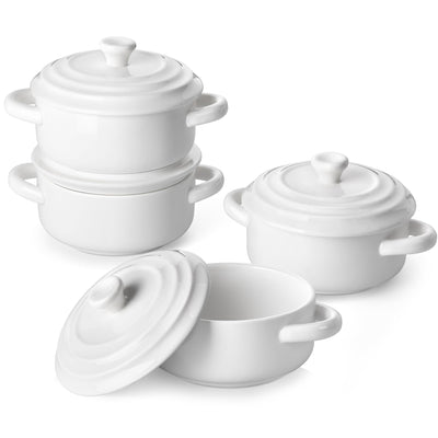 MALACASA Mini Cocotte Set - 14 OZ Small Casserole Dishes with Lids and Handles, Ceramic Mini Dutch Oven Set of 4, Small Baking Ramekins for Lasagna, Soufflé, Oven, Microwave & Dishwasher Safe, Series BAKE.BAKE