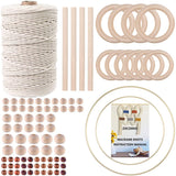ZXCDINO 87pcs Macrame Kits for Beginners 3mm x 220yards Natural Cotton Macrame Cord Wall Hanging Kit, Macrame Supplies Best for Macrame Plant Hanger with Wooden Beads,Wooden Rings ZXCDINO