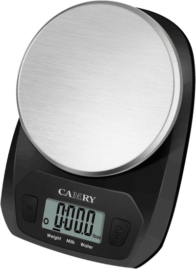 CAMRY Food Scale Portable Kitchen Scales Digital Weight Grams and Ounces Stainless Steel Panel for Baking Cooking Weight Loss, Accurate Bread Coffee Scale, 1g Increment Tare Function Small Size, Black