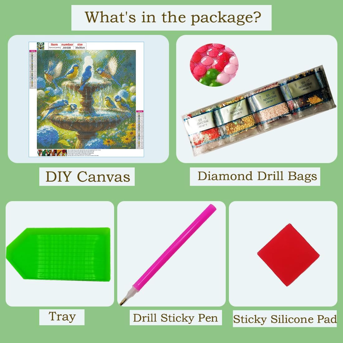 GEWOUVIN Fountain Bird Diamond Art Kits for Adults, Diamond Painting Kit for Beginners, Round 5D DIY Diamond Dots Art,Full Drill Painting Kit Art and Crafts for Adults Home Wall Decor【13.8x13.8inch】 GEWOUVIN