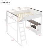 Loft Bed Queen Size, Queen Loft Bed with Desk, Open Shelf and A Storage Box for Teens, Adults & Small Bedrooms, White Bellemave