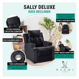 Naomi Home Sally Deluxe Kids Recliner Chair with Footrest & 2 Cup Holders, Push Back Toddler Recliner with Cup Holder, Microfiber Kids' Recliners for Age 3+, Kid Recliners for Girls Boys Black Naomi Home