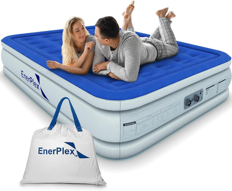 EnerPlex Queen Air Mattress with Built-in Pump - 16 Inch Double Height Inflatable Mattress for Camping, Home & Portable Travel - Durable Blow Up Bed with Dual Pump - Easy to Inflate/Quick Set Up﻿ EnerPlex