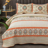 BEITE FIBER Bohemian Queen Size Quilt Comforter Sets 3 Pieces Quilts (1 Quilt, 2 Pillow Shams) Nordic Bedding Set Printed Coverlet with Pillowcase Lightweight Bedspread Set for All Seasons BEITE FIBER