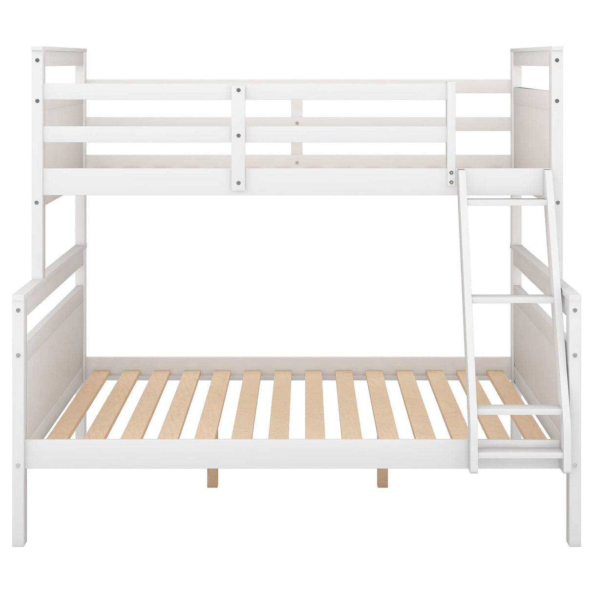 Bellemave White Twin Over Full Solid Wood Bunk Bed with Ladder and Guardrails Bellemave