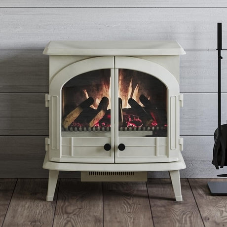 Modern Ember Harlowe Freestanding Electric Fireplace Stove Heater in Cream with Multi-Color Ember Bed | Smart Technology | Alexa/WiFi Enabled | 1500W | Indoor Portable Heater | Safety Shutoff Modern Ember