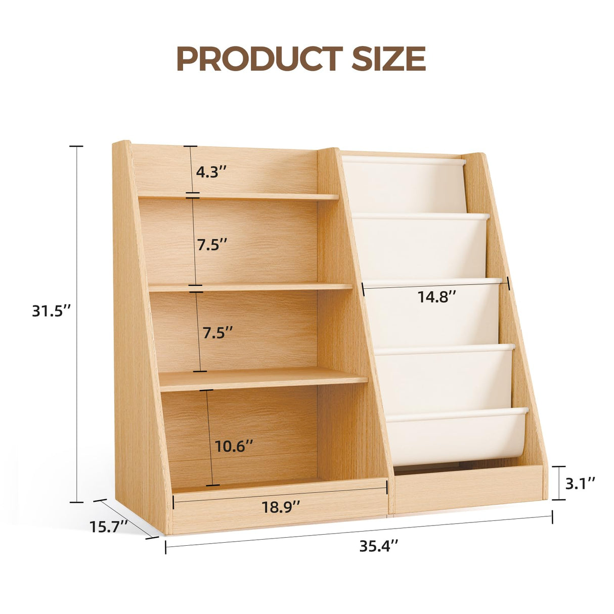 4 Tier Wooden Bookshelf, 4 Layer Sling Bookcase, Book Storage for Rooms, Magazine Rack, Bookshelf Nursery Wall, Book Organizer, Wood Generic